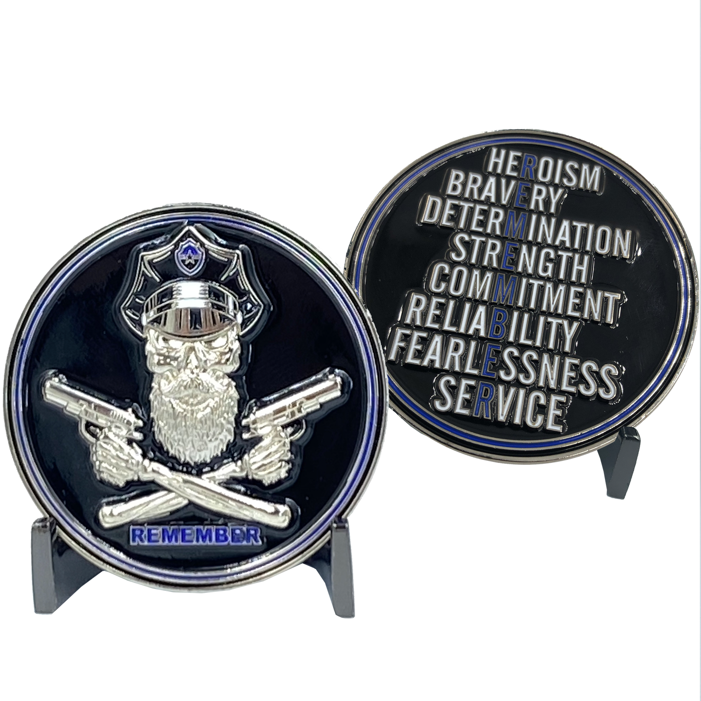 CL8-14 REMEMBER Thin Blue Line Back the Blue Beard Gang Skull Police Challenge Coin CBP FBI Secret Service FAM