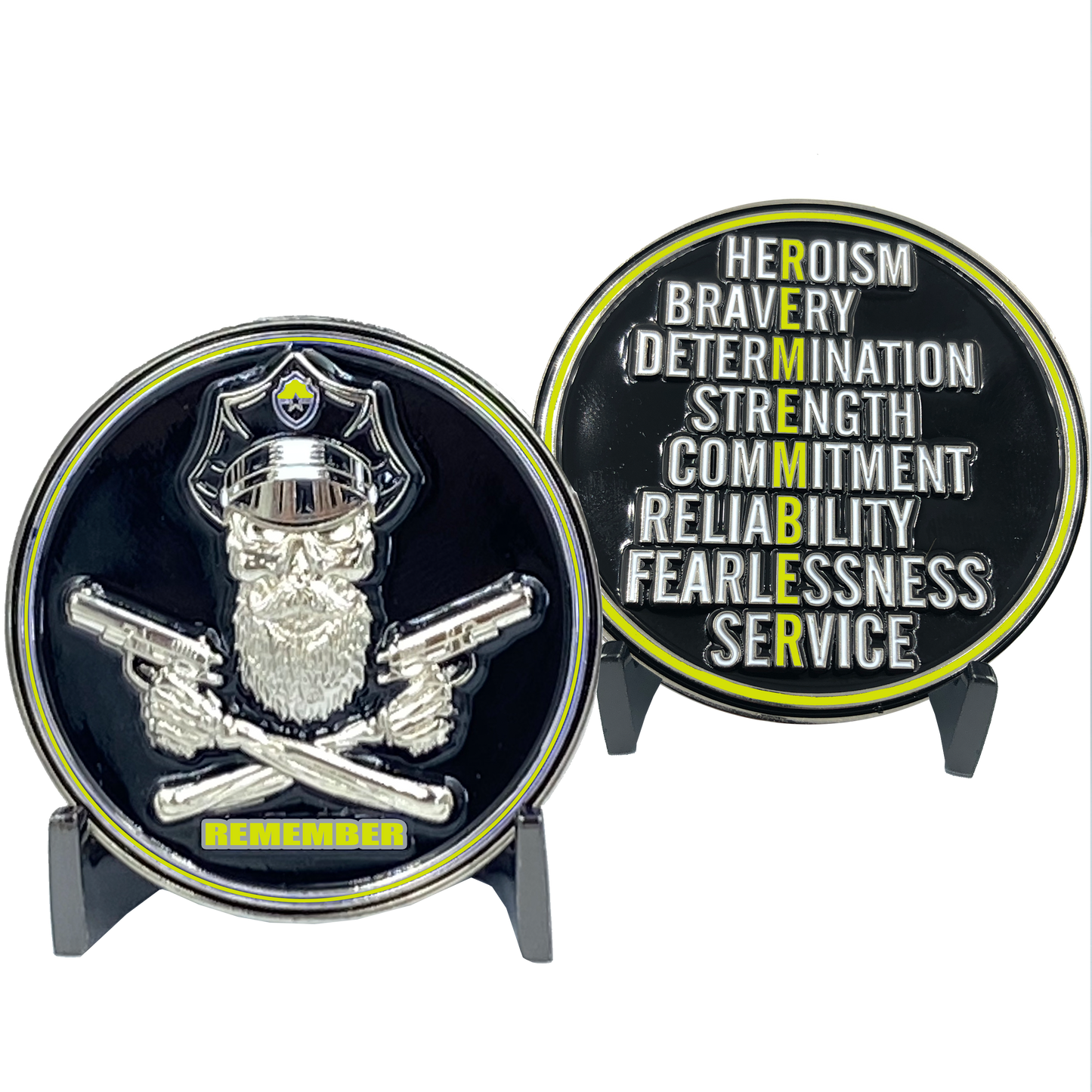 DL2-19 REMEMBER Thin Gold Line Beard Gang Skull 911 Emergency Dispatcher Challenge Coin yellow
