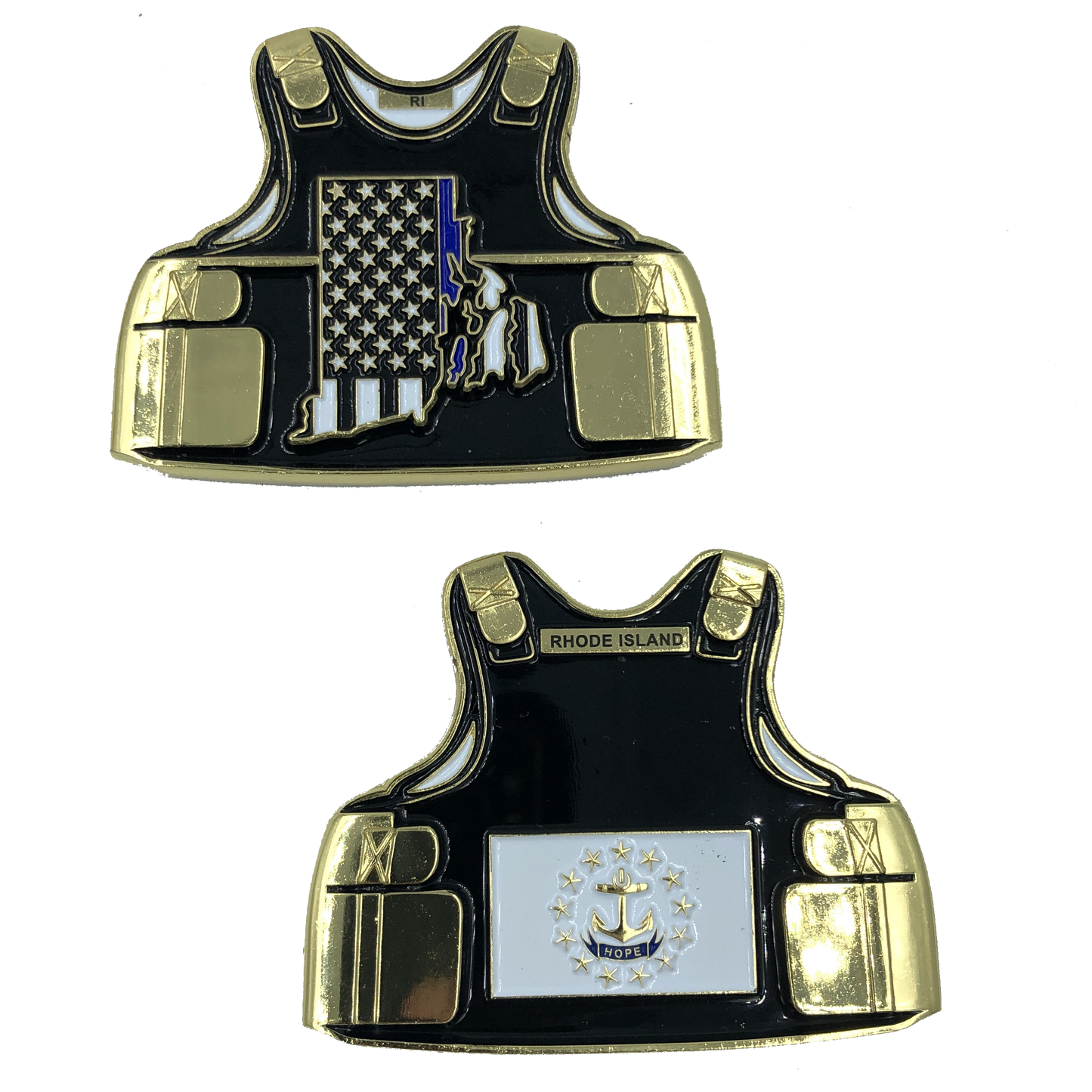 C-001 Rhode Island LEO Thin Blue Line Police Body Armor State Flag Challenge Coins