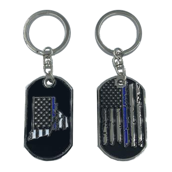 II-013 Rhode Island Thin Blue Line Challenge Coin Dog Tag Keychain Police Law Enforcement