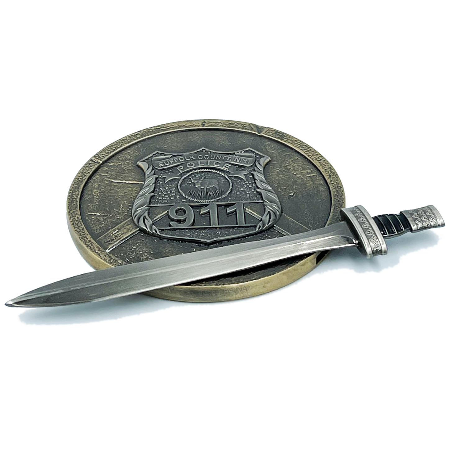 EL9-004 Suffolk County Police Department Shield with removable Sword Challenge Coin Set Long Island SCPD