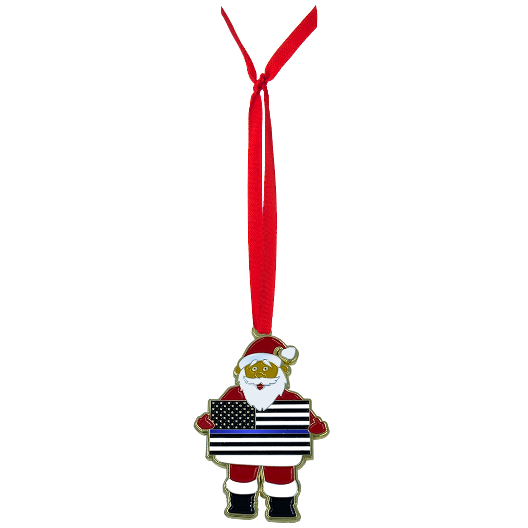 BL1-12A Thin Blue Line Christmas Ornament Santa Police Challenge Coin LAPD NYPD CBP FBI FAM ATF USSS