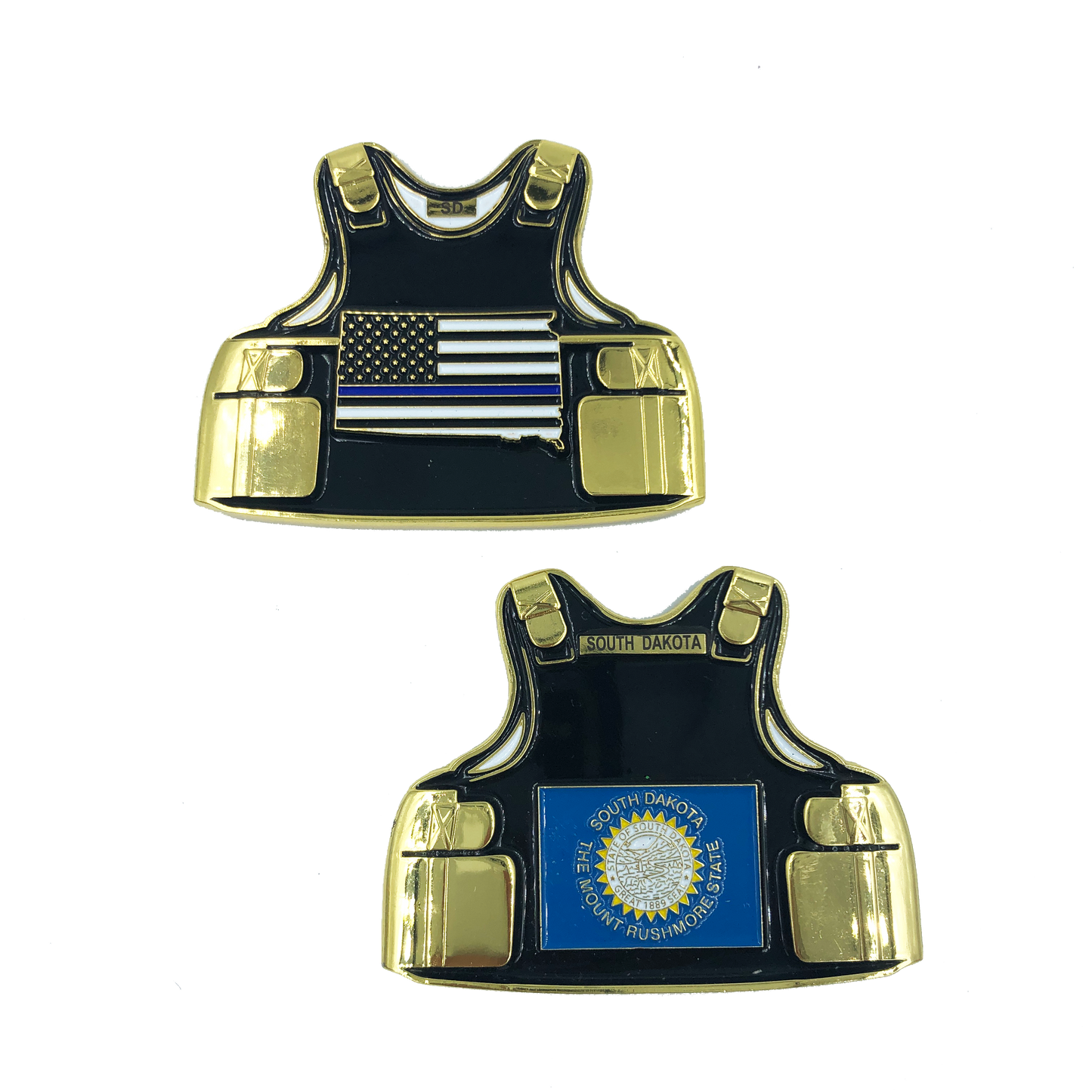 B-007 South Dakota LEO Thin Blue Line Police Body Armor State Flag Challenge Coins