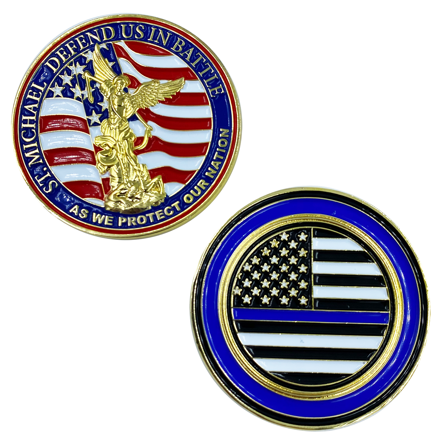 BB-012 St. Michael Defend Us Police Officer's Prayer Challenge Coin Thin Blue Line Law Enforcement Protect Patron Saint Military Army Marines, Air Force Navy