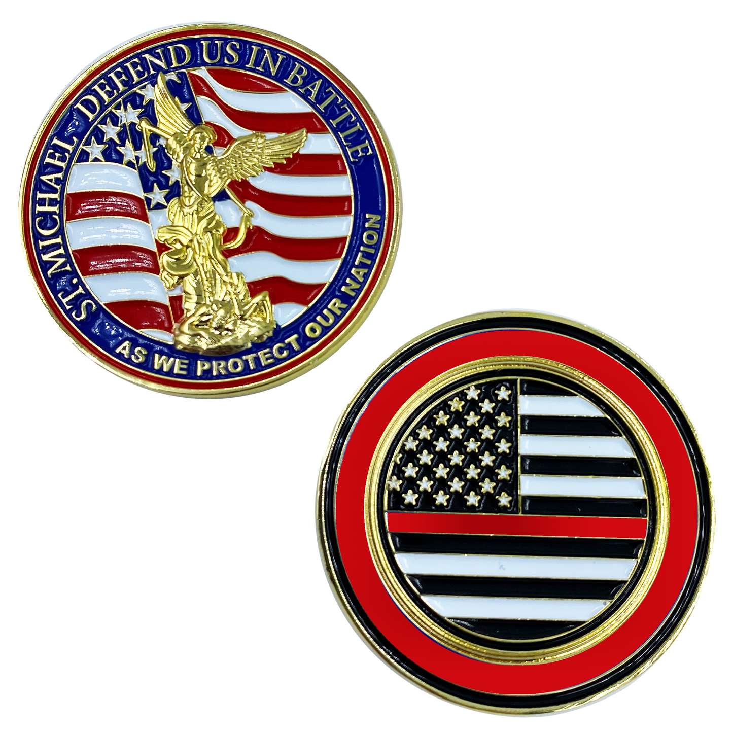 CL13-02 St. Michael Defend Us Police Officer's Prayer Challenge Coin Thin Red Line Fire Fighter Rescue FireFighter Department