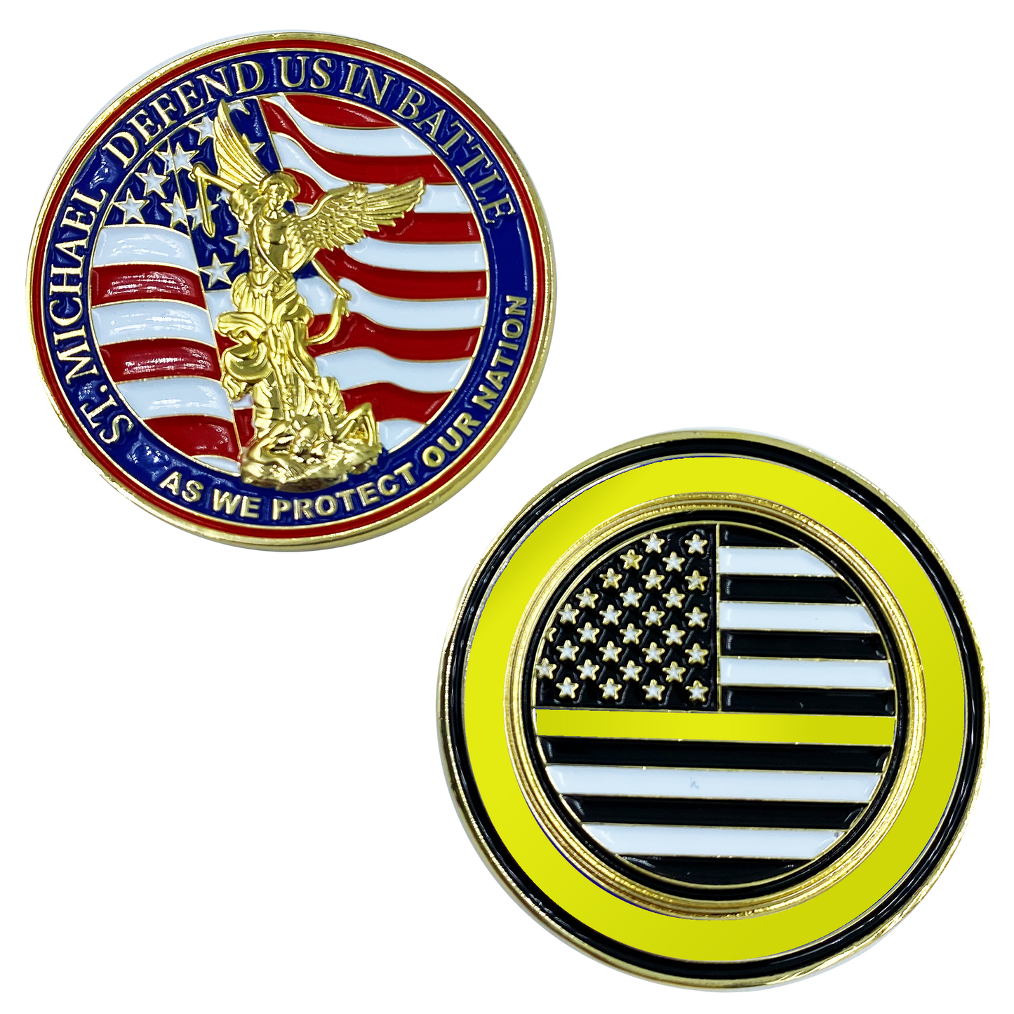 CL13-01 St. Michael Defend Us Police Officer's Prayer Challenge Coin Thin Gold Line Law Dispatcher