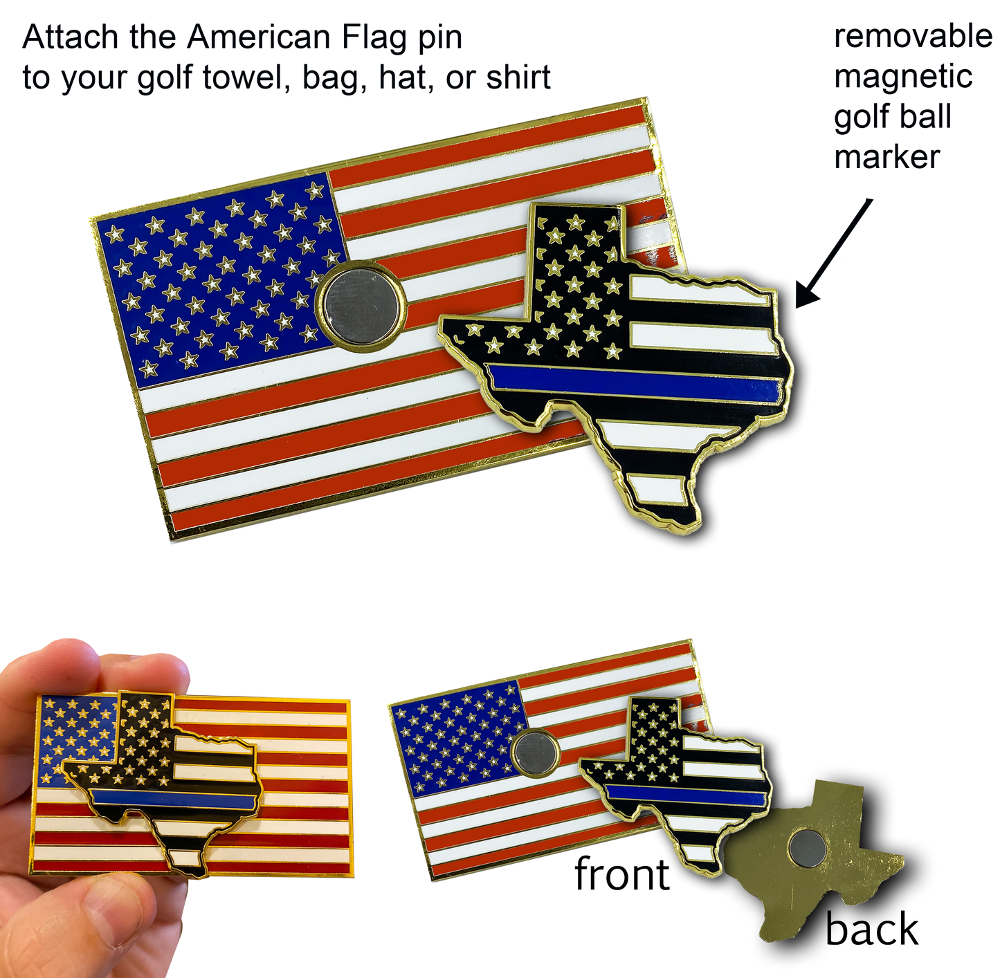 Texas Thin Blue Line Police Golf Ball Marker American Flag Challenge Coin Pin Magnetic