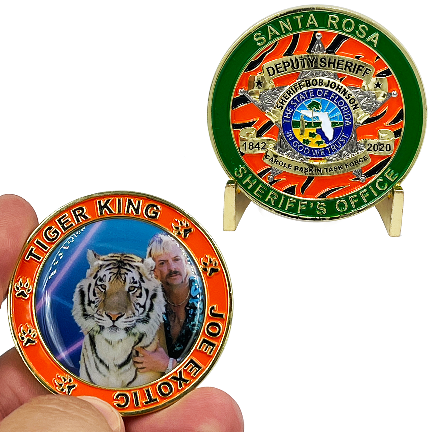 discontinue BL5-014 Santa Rosa Florida Sheriff's Office Challenge Coin Bob Johnson Tiger King Joe Exotic Carole Baskin Task Force parody Deputy Sheriff
