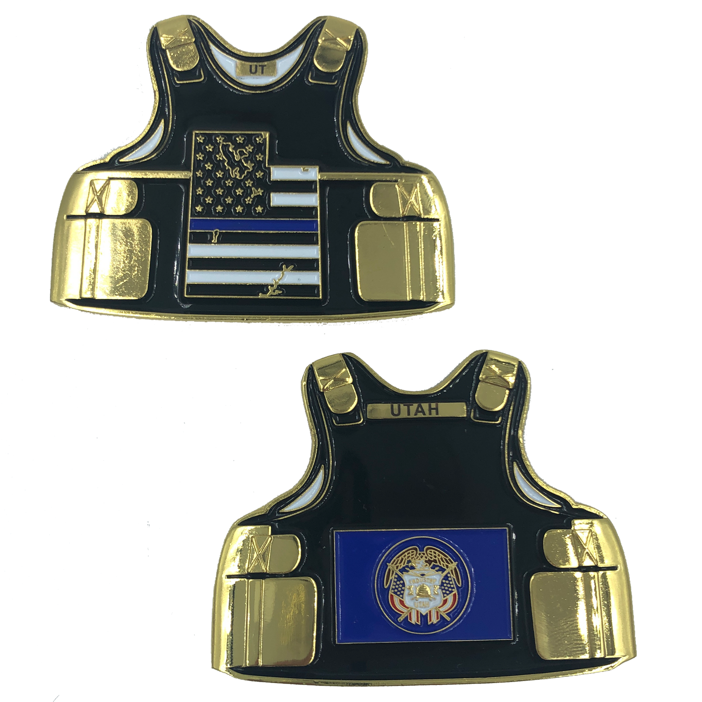 C-021 Utah LEO Thin Blue Line Police Body Armor State Flag Challenge Coins
