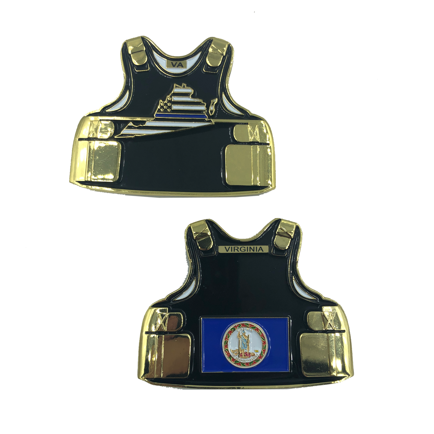 C-005 Virginia LEO Thin Blue Line Police Body Armor State Flag Challenge Coins