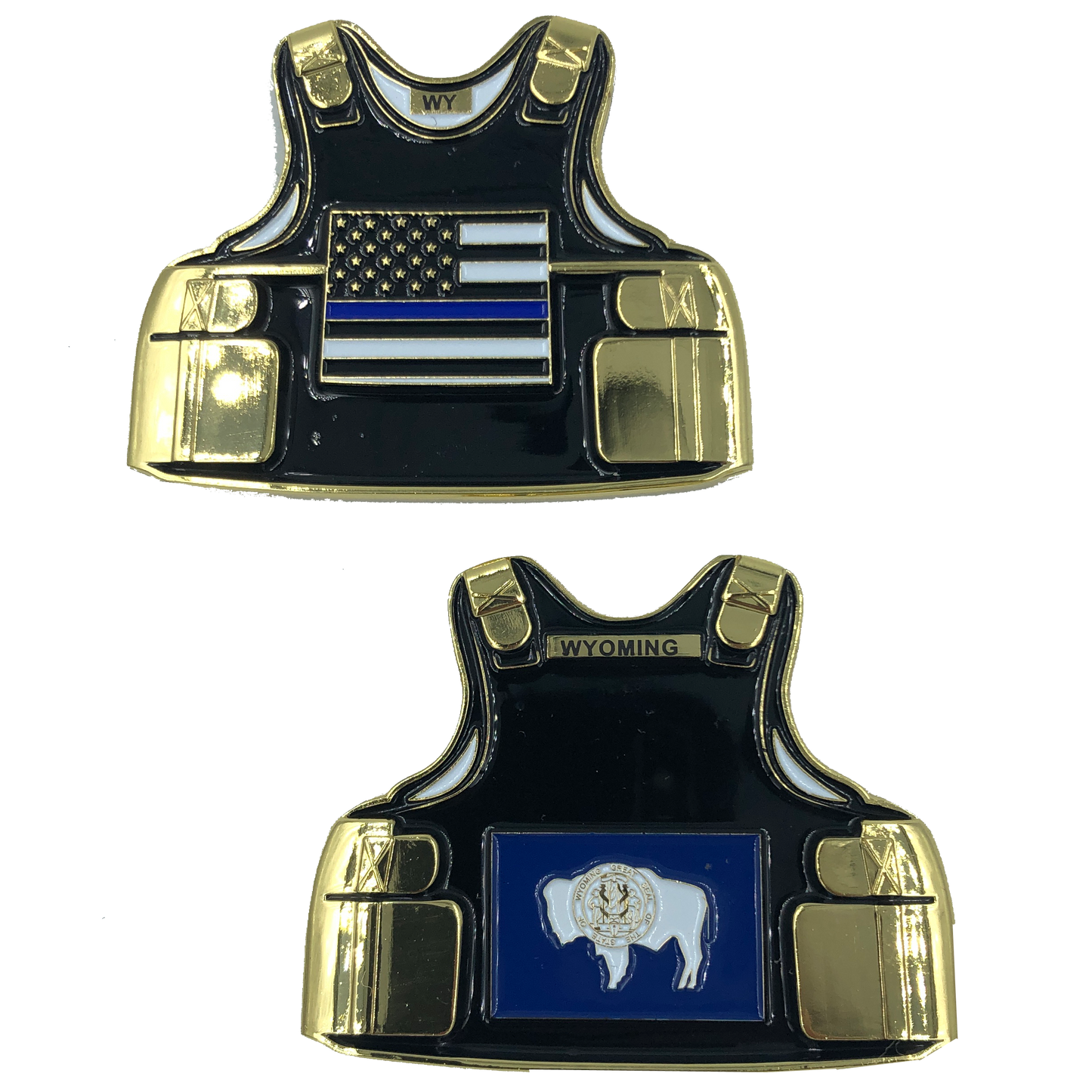 C-013 Wyoming LEO Thin Blue Line Police Body Armor State Flag Challenge Coins