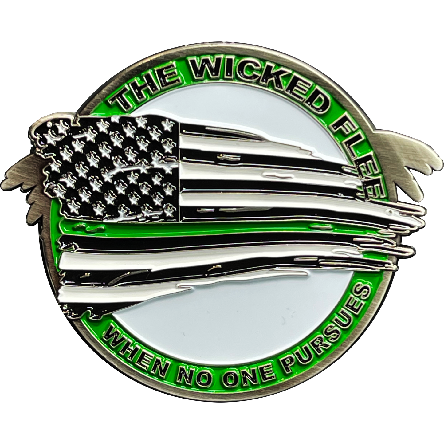 BL6-005 Thin Green Line Flag and Eagle Police Challenge Coin CBP Border Patrol Agent BPA Deputy Sheriff Marines Army