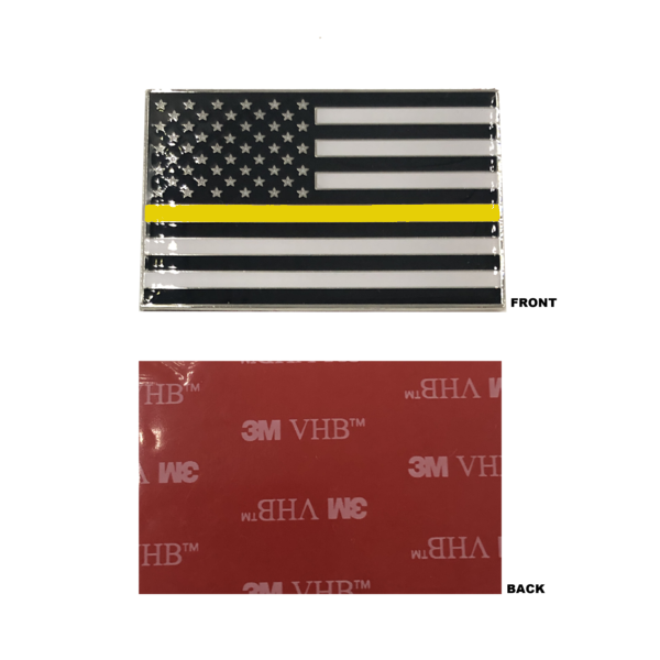 DL9-06 Thin Gold Line US Flag Vehicle Emblem high-end metal decal with 3M 911 Dispatcher Emergency Yellow