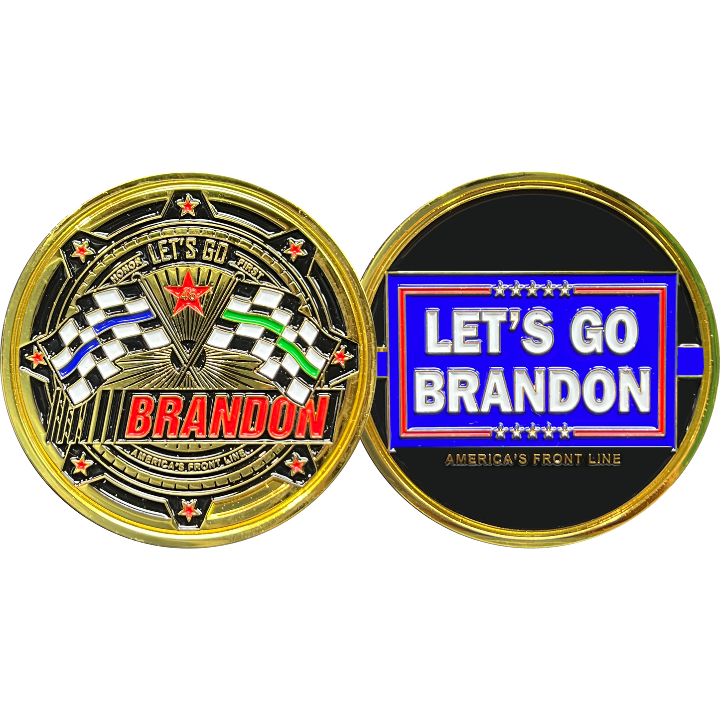 GL4-006 Let's Go Brandon Thin Green Line Thin Blue Line BLUE version Challenge Coin Honor First MAGA Trump 2024 Police CBP FBI ATF DEA