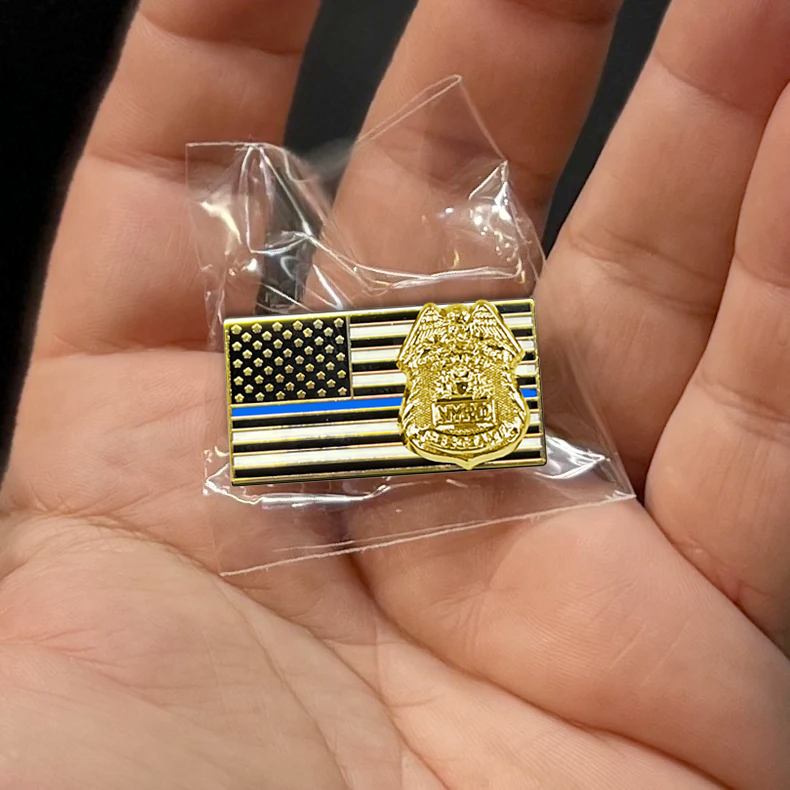 BFP-005 New York Police Department Sergeant American Flag Pin Thin Blue Line NYPD SGT