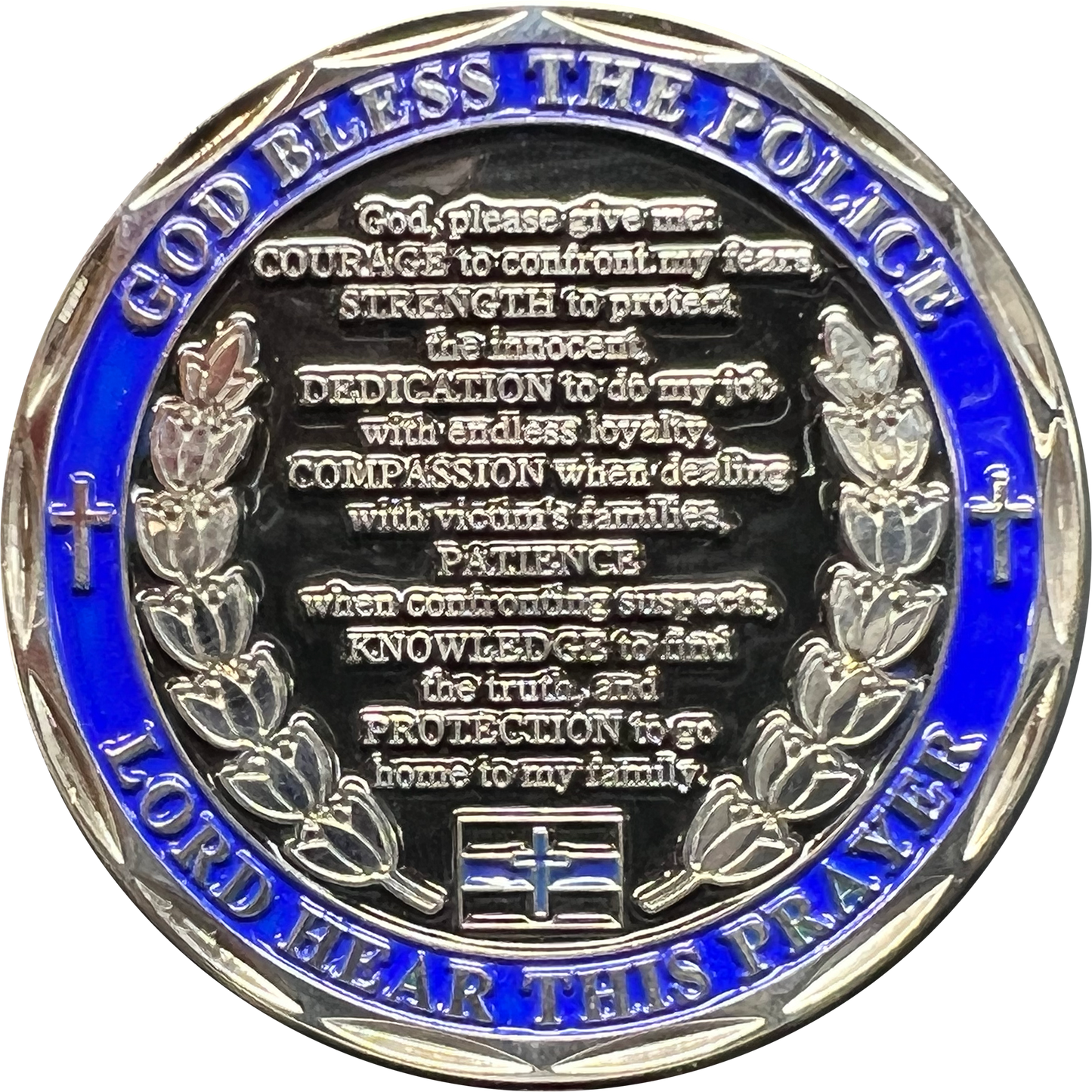 EL3-022 Saint Michael Police Prayer Challenge Coin Thin Blue Line St. Michael Protect Us LAPD NYPD Chicago Miami CBP FBI DEA ATF