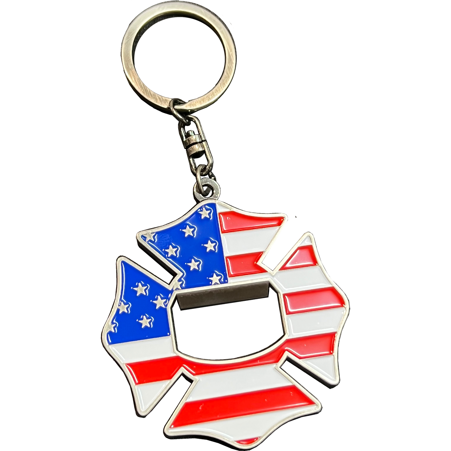 BL3-017 Maltese Cross Bottle Opener keychain Fire Department Challenge Coin Fire Fighter keyring