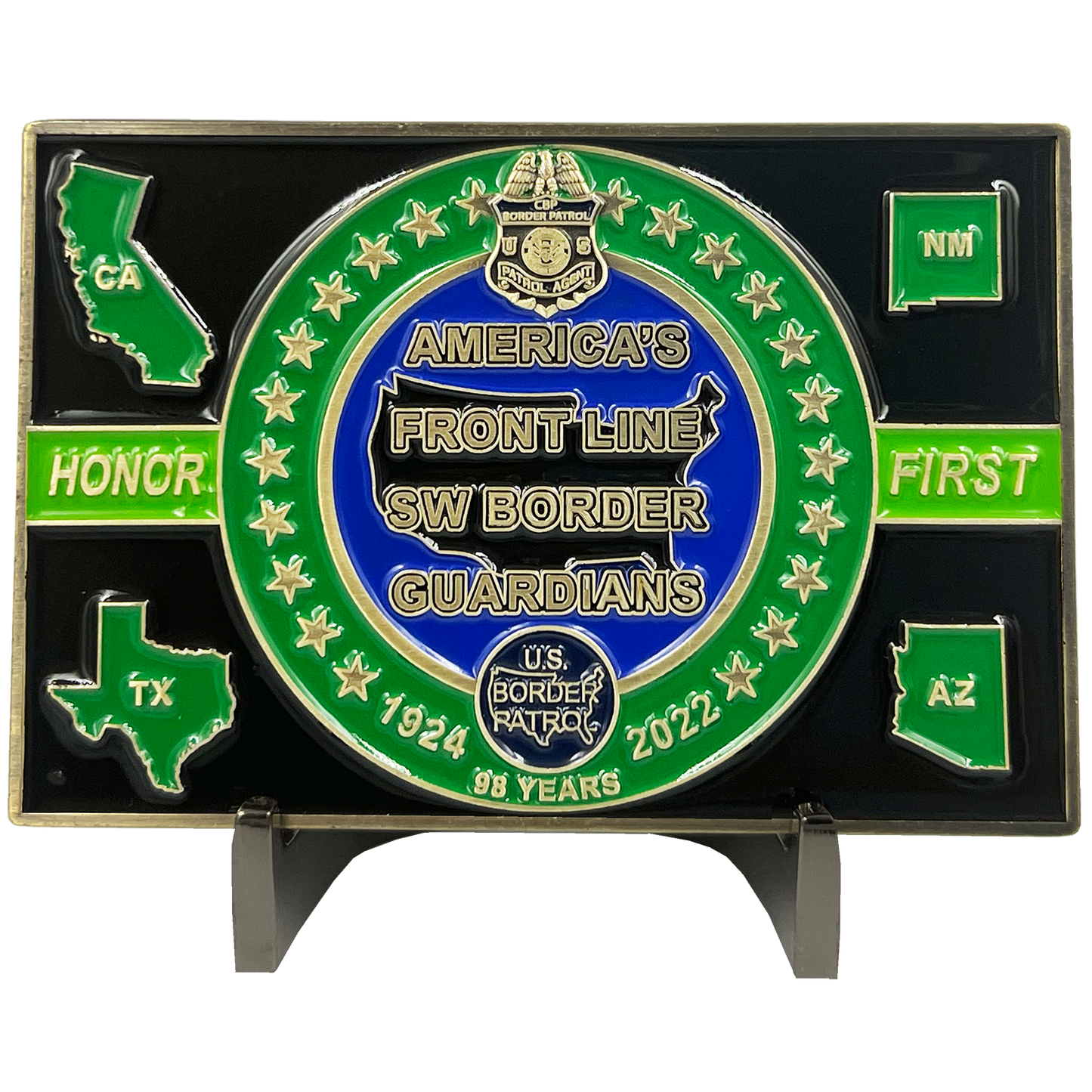 EL13-003 Border Patrol Agent Timeline CBP BPA Challenge Coin Thin Green Line Honor First CA AZ TX NM