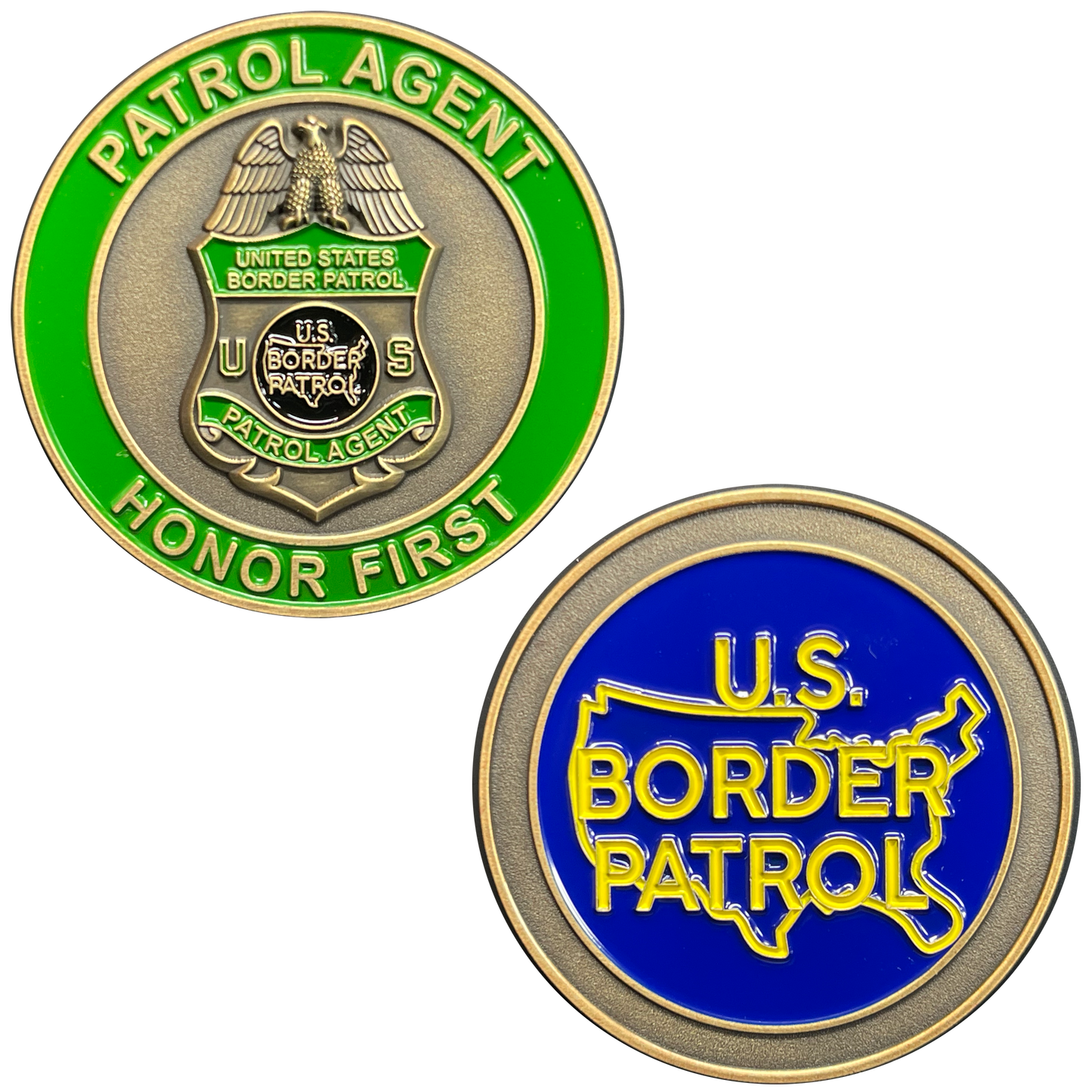 discontinued EL7-008 Border Patrol Honor First Thin Green Line Challenge Coin BPA Patrol Agent