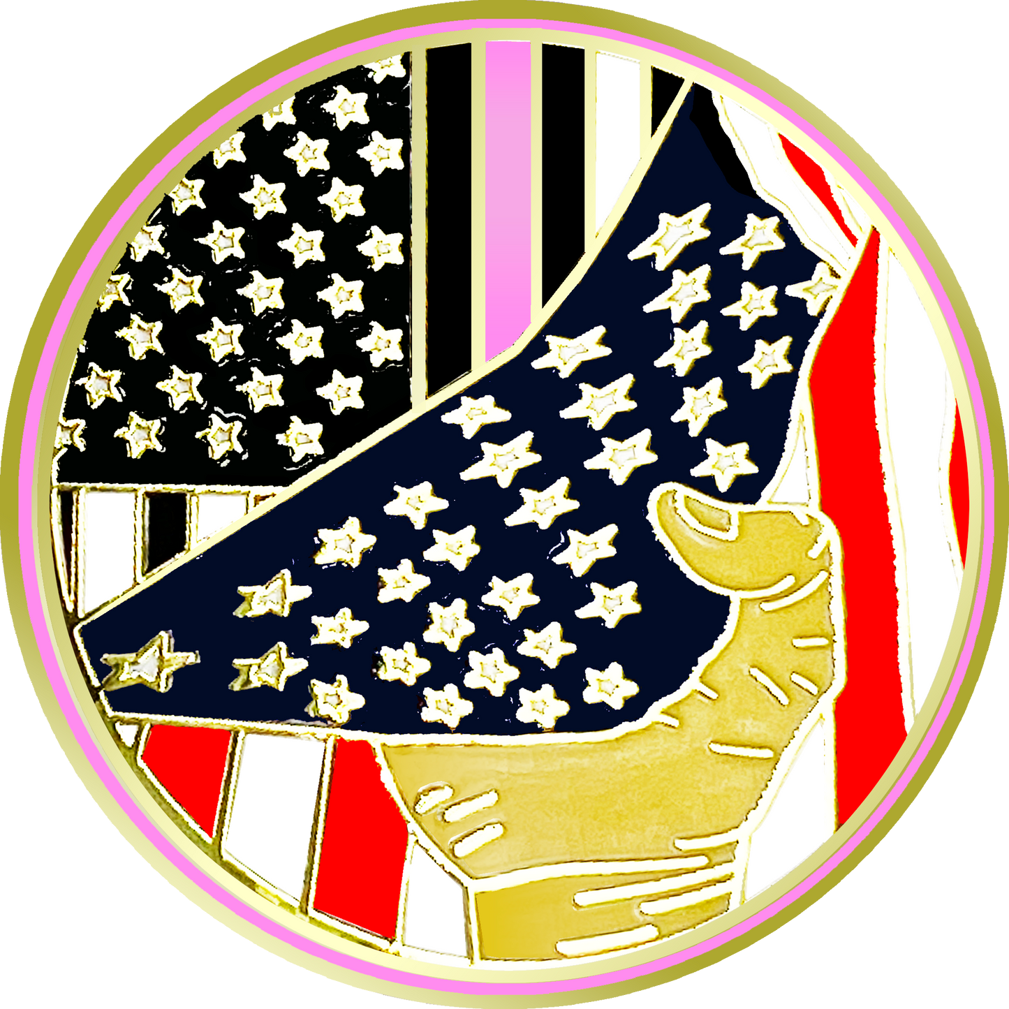 PBX-002-M Thin Pink Line American Flag Lapel Pin hand pulling down Breast Cancer Awareness Cancer Survivor