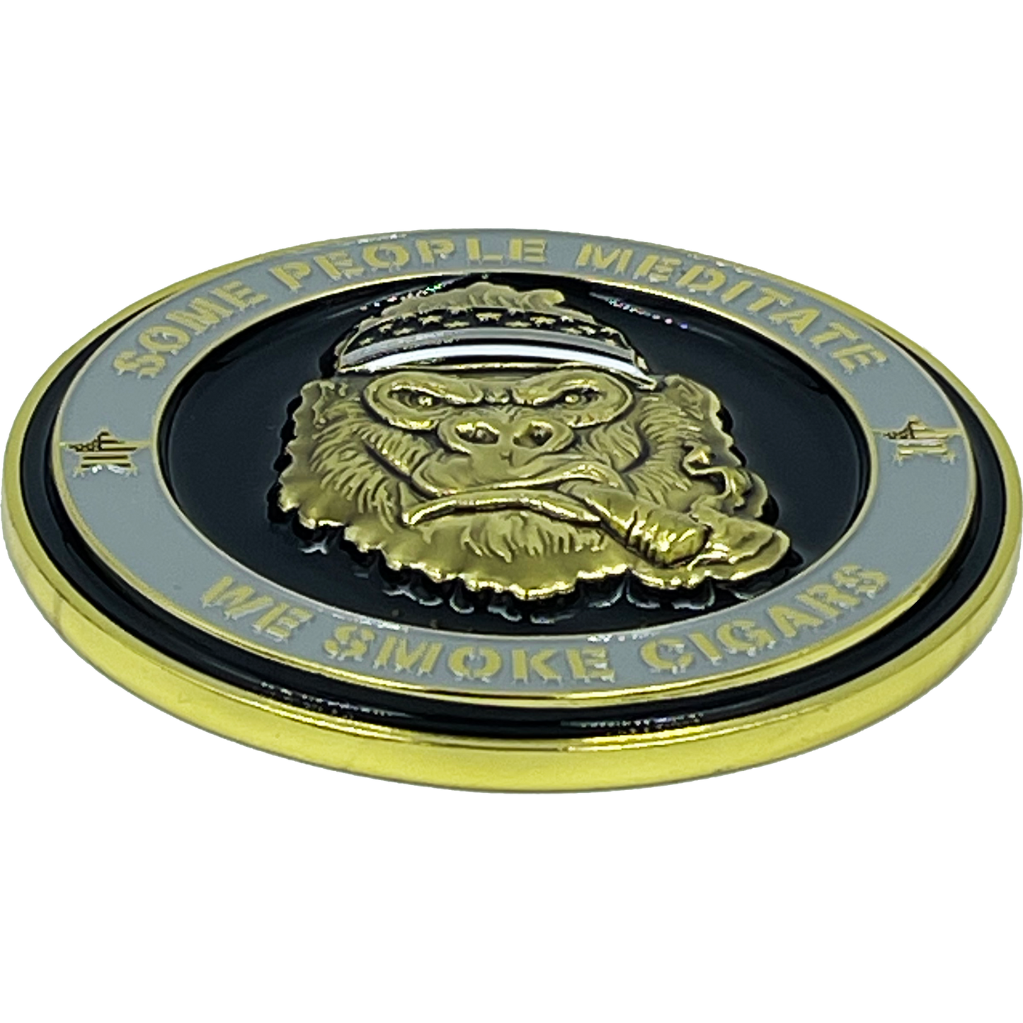BL12-010 Corrections CO Thin Gray Line Correctional Officer Cigar Gorilla Challenge Coin Tap Dat Ash SOME PEOPLE MEDITATE WE SMOKE CIGARS