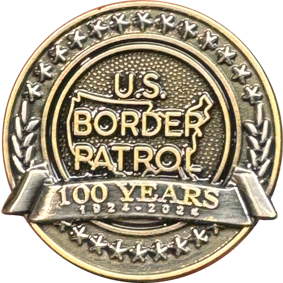 discontinued PBX-011-A 100th Anniversary Border Patrol Centennial Birthday Pin 1.25 inch with dual pin posts support
