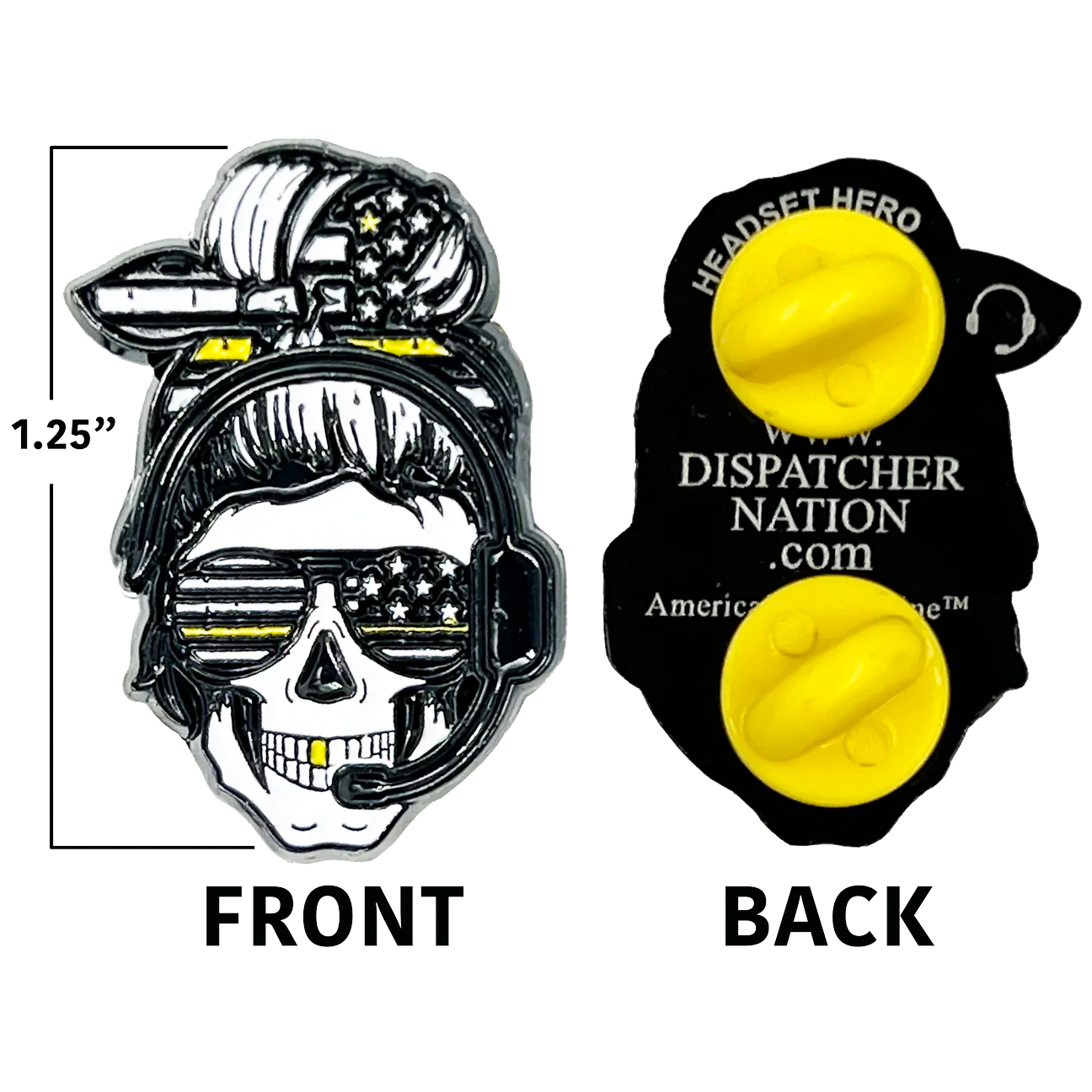 EL13-021 Headset Hero Thin Gold Line Line pin american flag yellow 911 Emergency Dispatcher Trucker pins