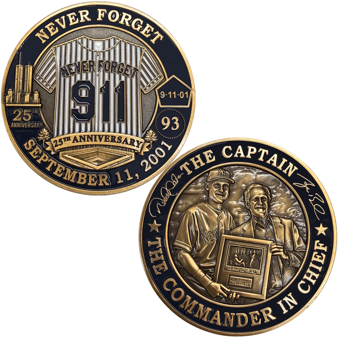 EL19-11 September 11 25th Anniversary President Bush Jeter Thin Blue Line Challenge Coin for NYPD
