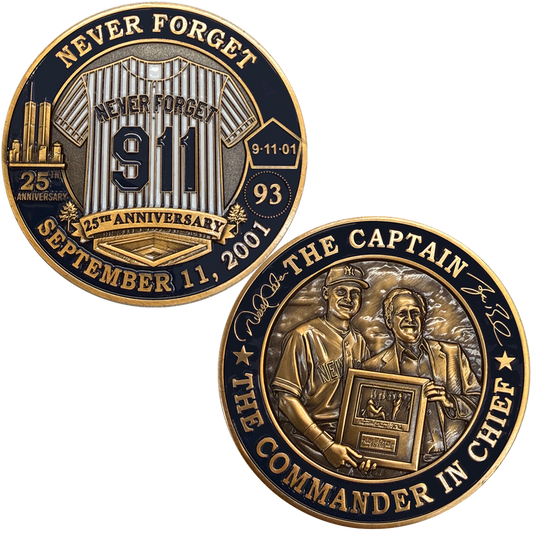 EL19-11 September 11 25th Anniversary President Bush Jeter Thin Blue Line Challenge Coin for NYPD