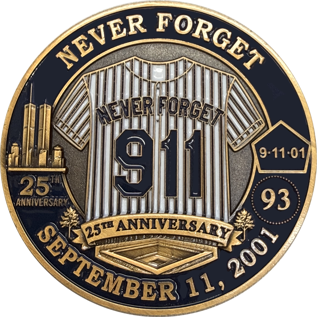 EL19-11 September 11 25th Anniversary President Bush Jeter Thin Blue Line Challenge Coin for NYPD
