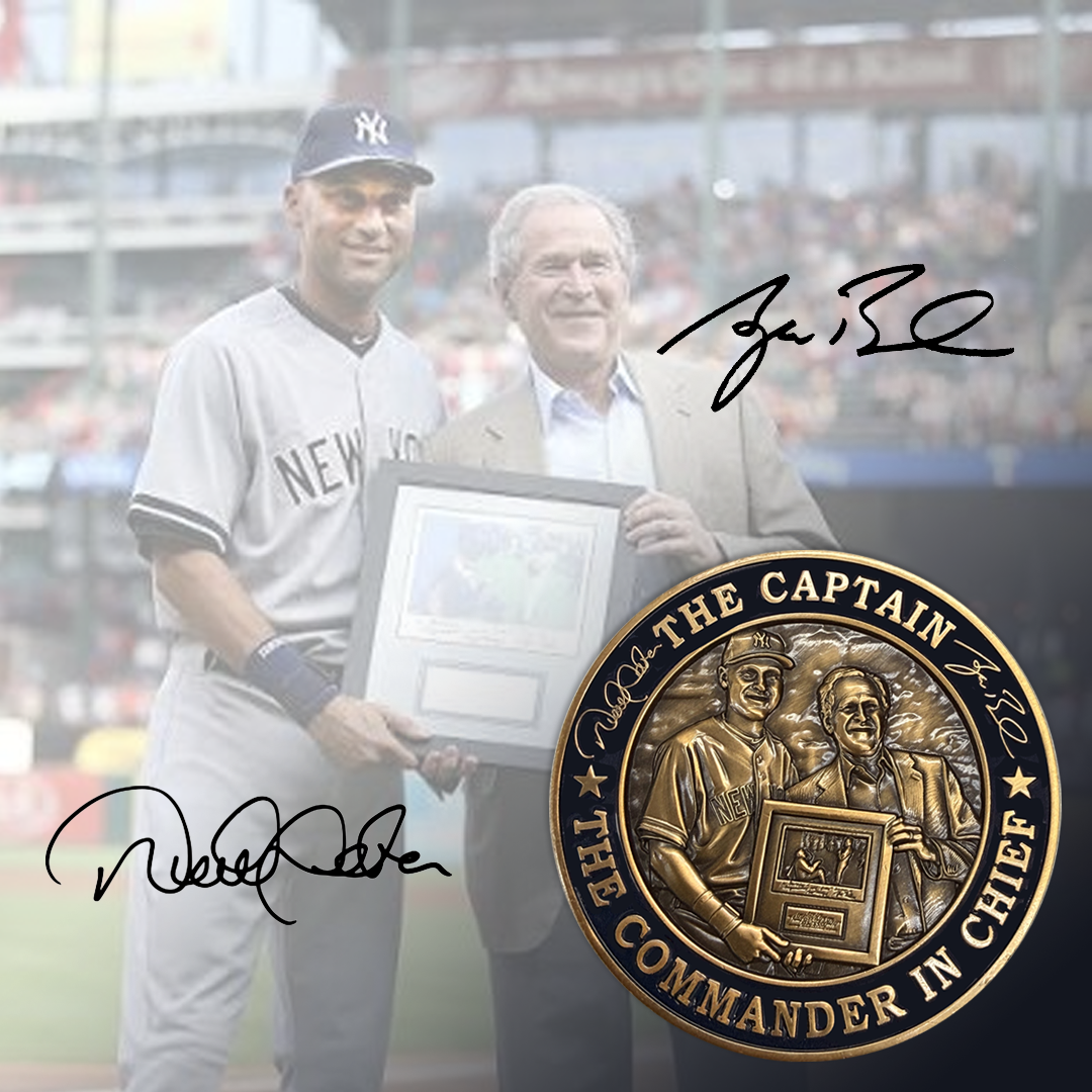 EL19-11 September 11 25th Anniversary President Bush Jeter Thin Blue Line Challenge Coin for NYPD