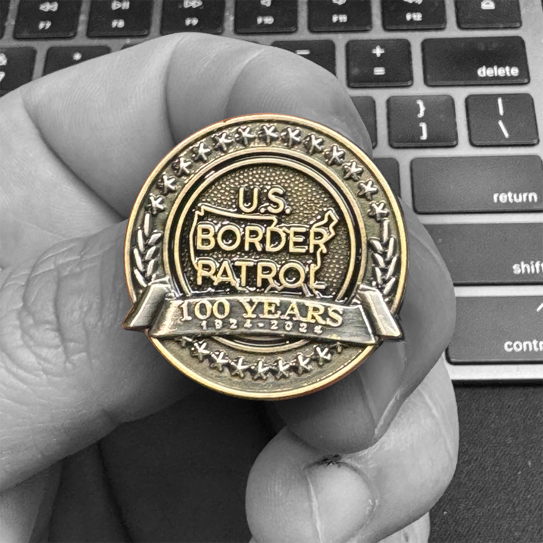 discontinued PBX-011-A 100th Anniversary Border Patrol Centennial Birthday Pin 1.25 inch with dual pin posts support