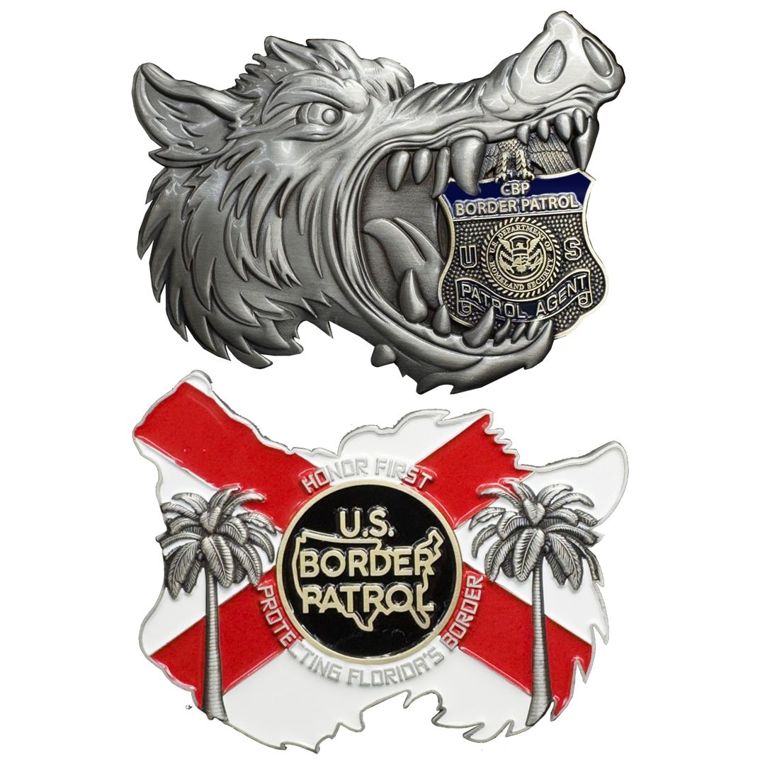 BL10-9 Border Patrol Agent Hog Wild Boar Challenge Coin Florida Alligator Alcatraz style