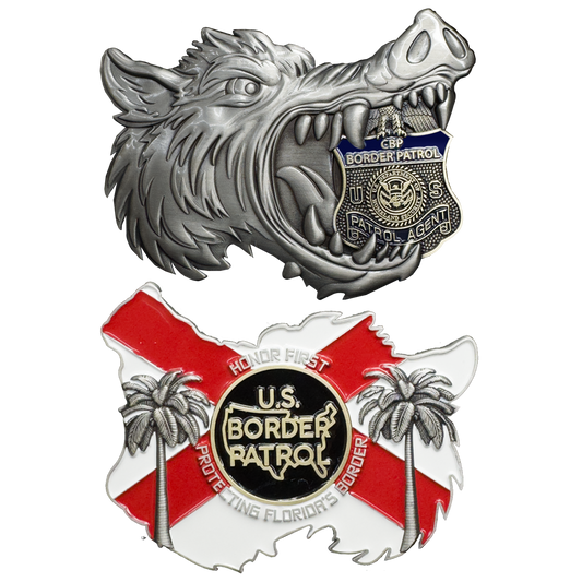 BL10-9 Border Patrol Agent Hog Wild Boar Challenge Coin Florida Alligator Alcatraz style