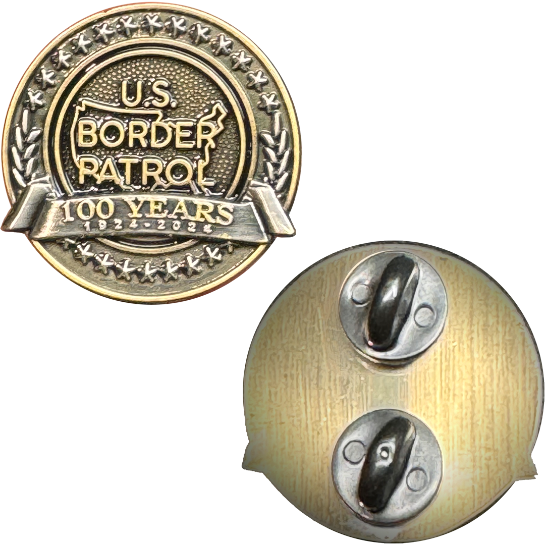 discontinued PBX-011-A 100th Anniversary Border Patrol Centennial Birthday Pin 1.25 inch with dual pin posts support