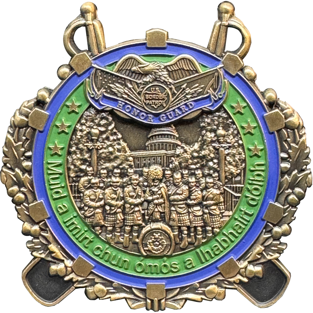 BL2-011A Huge 4 inch Border Patrol Agent Pipes and Drums Challenge Coin CBP BPA Honor First