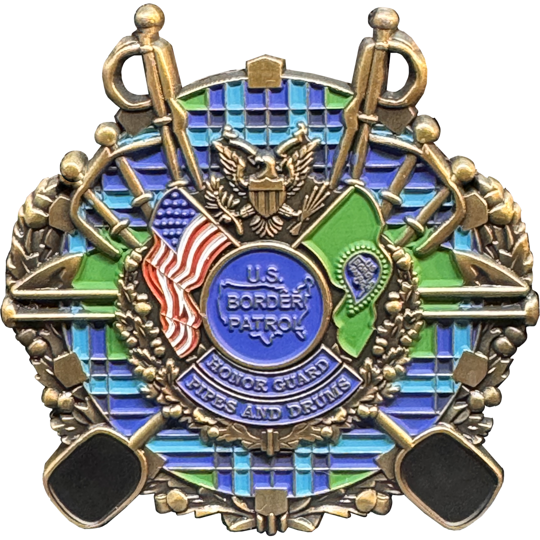 BL2-011A Huge 4 inch Border Patrol Agent Pipes and Drums Challenge Coin CBP BPA Honor First