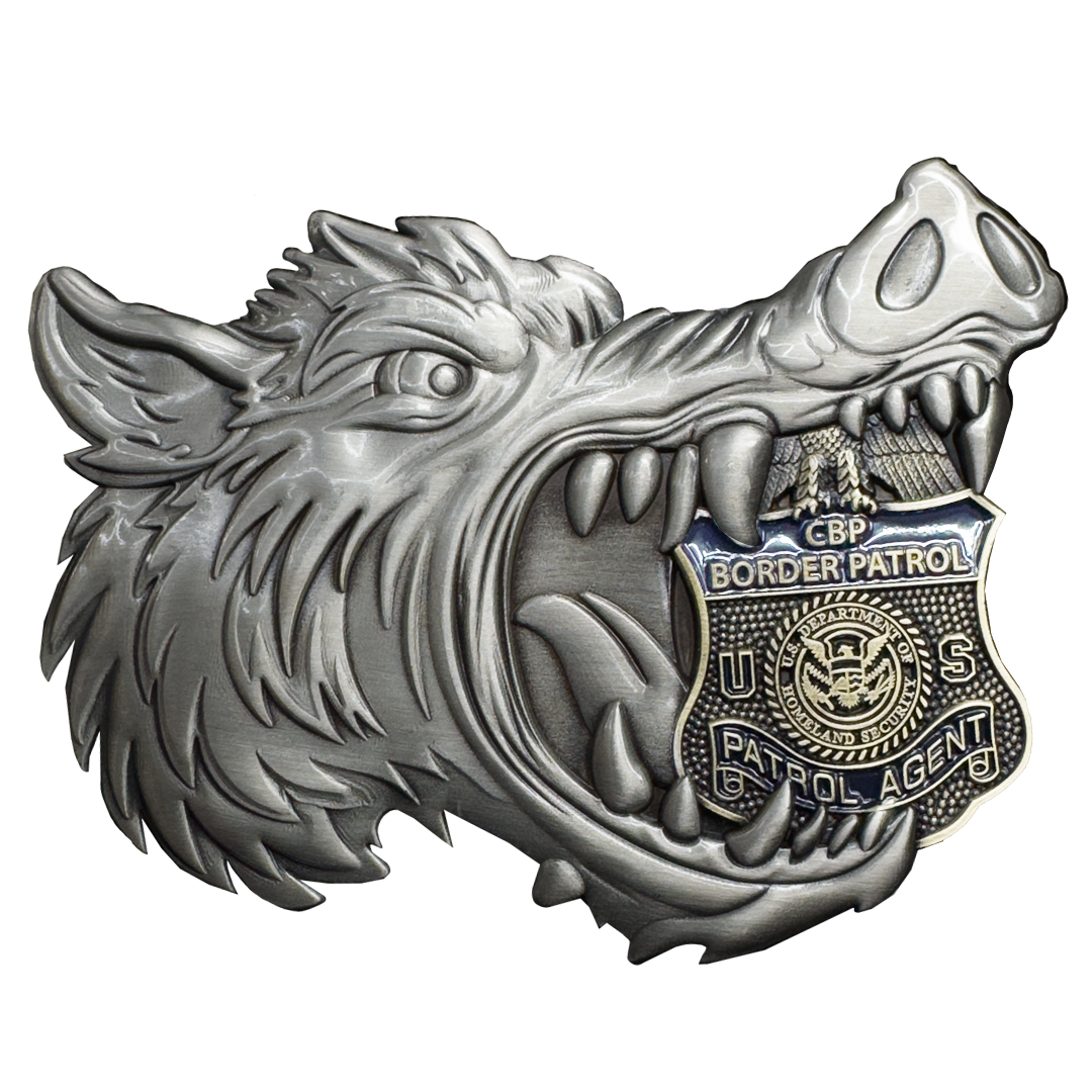 BL13-16 Texas Border Patrol Agent Hog Wild Boar Challenge Coin Alligator Alcatraz style