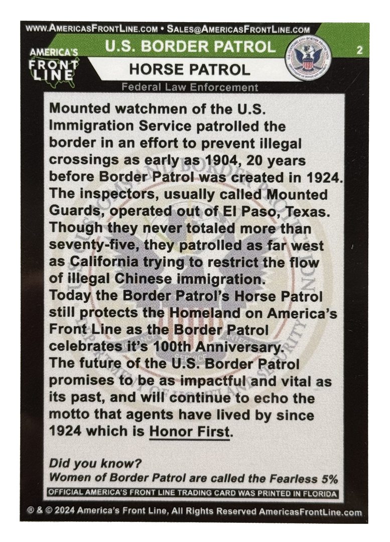 BL6-011 Border Patrol Horse Patrol Trading Card for Challenge Coin Collectors