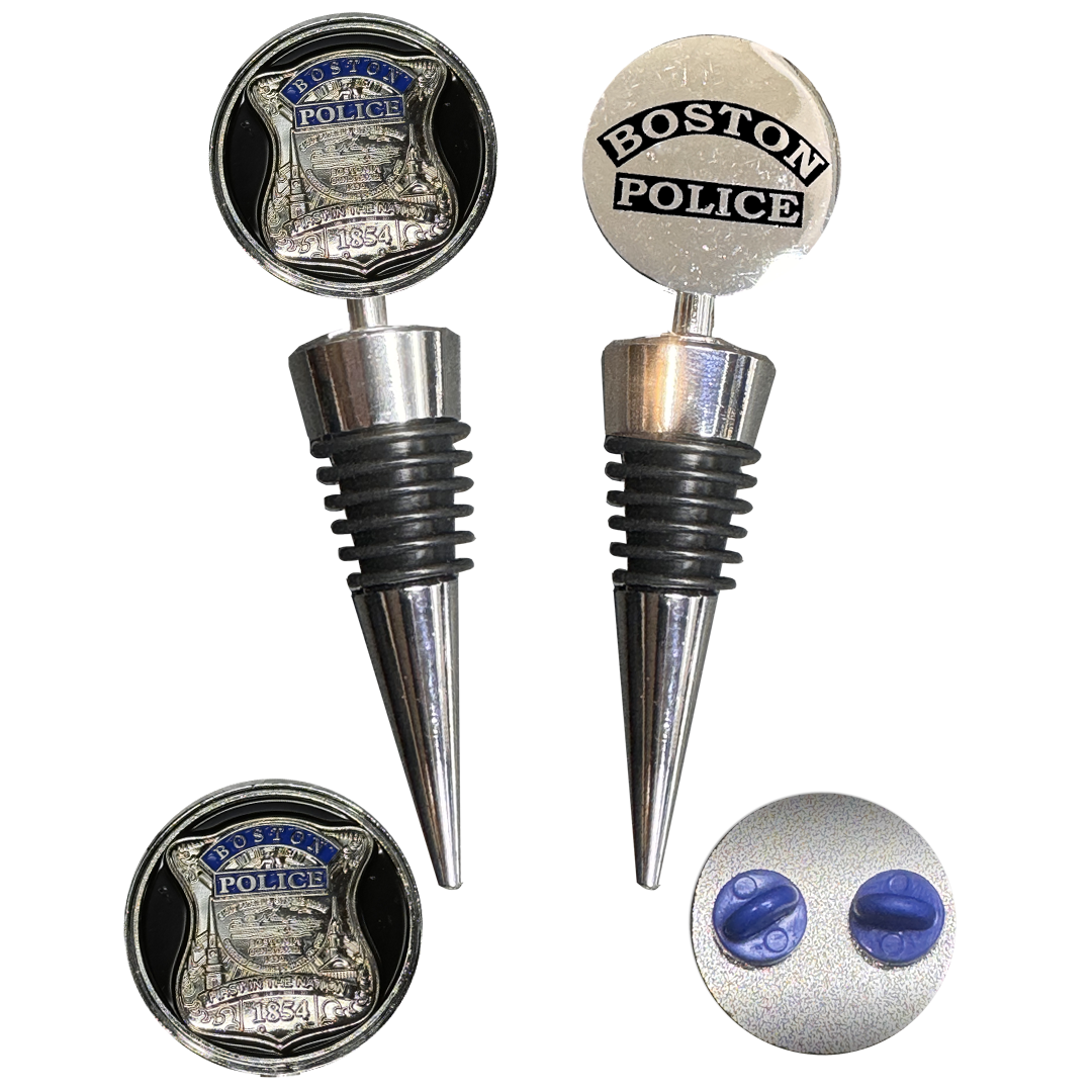 GL4-001 Boston Police Officer BPD Challenge Coin Wine Bottle Stopper with Lapel Pin