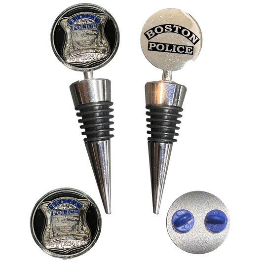 GL4-001 Boston Police Officer BPD Challenge Coin Wine Bottle Stopper with Lapel Pin