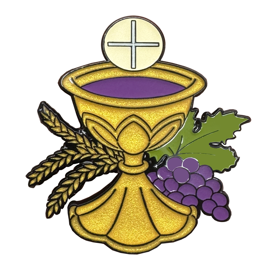 BL12-2 First Holy Communion Cloisonné Enamel Glitter Pin with gift packaging Chalice Grapes