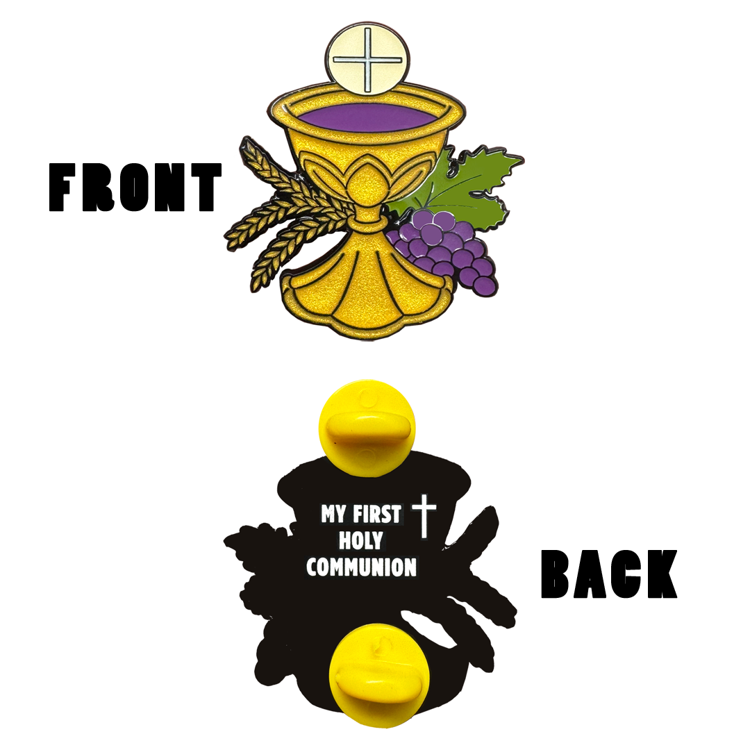 BL12-2 First Holy Communion Cloisonné Enamel Glitter Pin with gift packaging Chalice Grapes