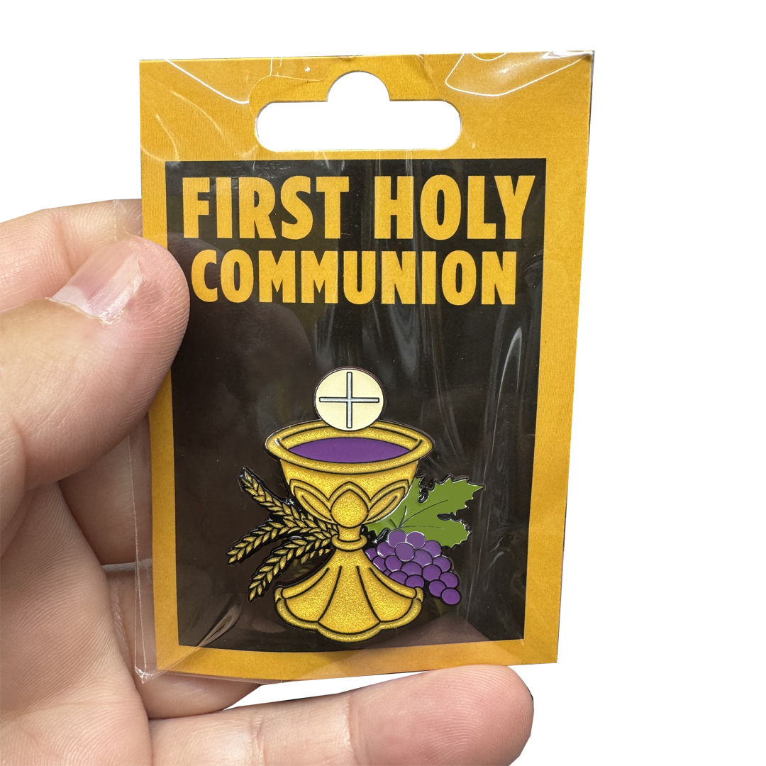 BL12-2 First Holy Communion Cloisonné Enamel Glitter Pin with gift packaging Chalice Grapes