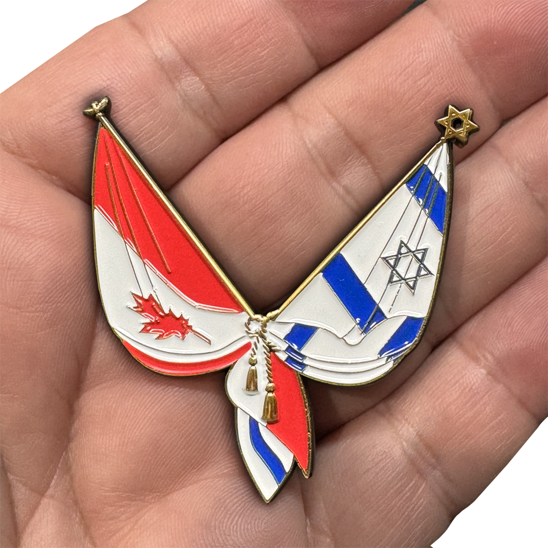 EL7-019 Israel and Canadian Flag Israeli Jewish Canada support Pin 2 inch with dual pin posts