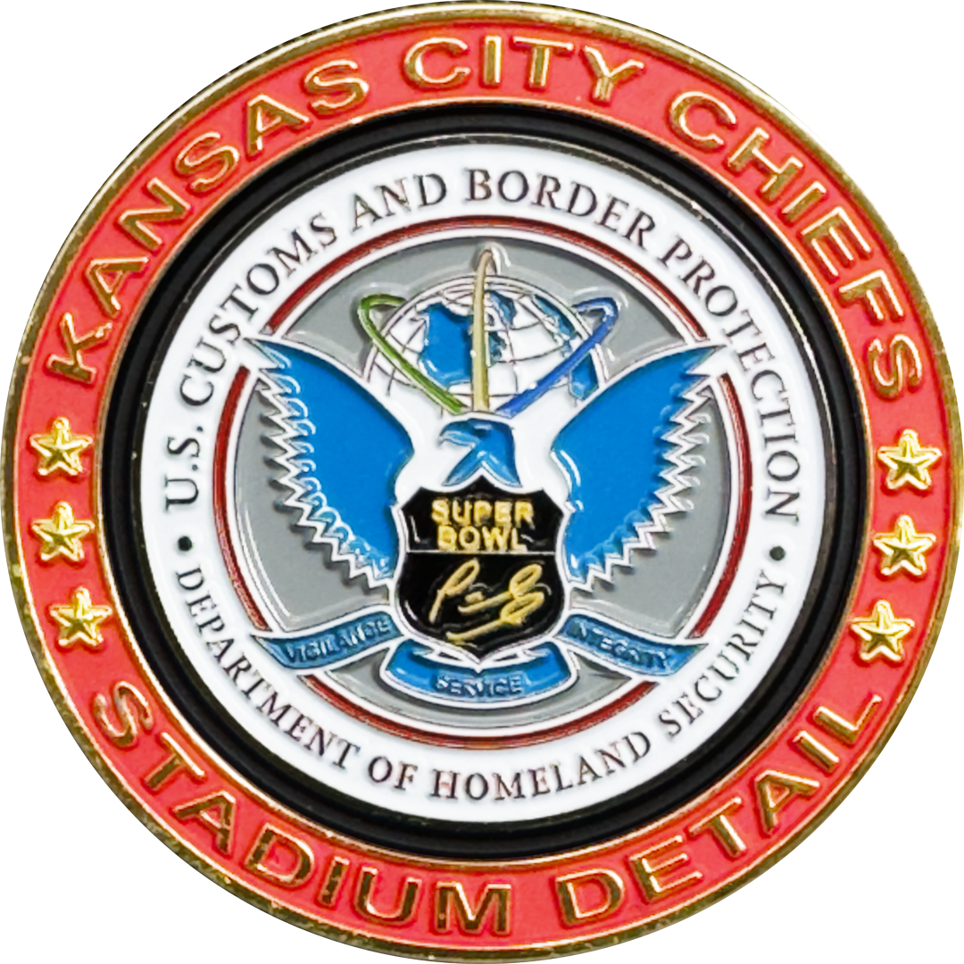EL15-010 CBP Field Operations Challenge Coin Border Patrol AMO Kansas City Missouri Stadium Detail LVIII Championship KC 2023