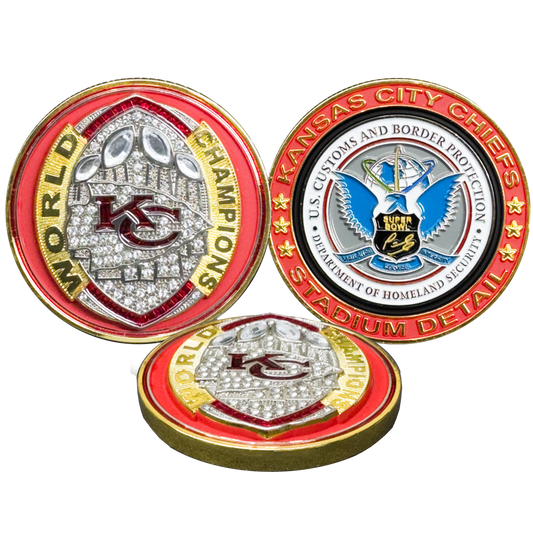 EL15-010 CBP Field Operations Challenge Coin Border Patrol AMO Kansas City Missouri Stadium Detail LVIII Championship KC 2023