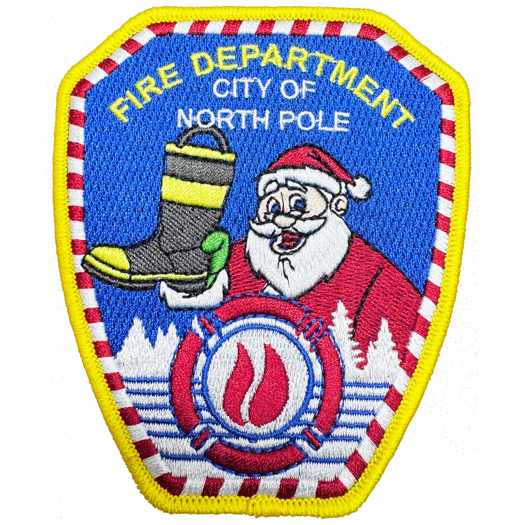 BL4-013 Santa Claus Fire Fighter City of North Pole Fire Department style iron-on patch Fireman CHRISTMAS