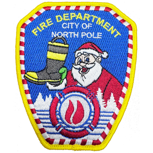 BL4-013 Santa Claus Fire Fighter City of North Pole Fire Department style iron-on patch Fireman CHRISTMAS