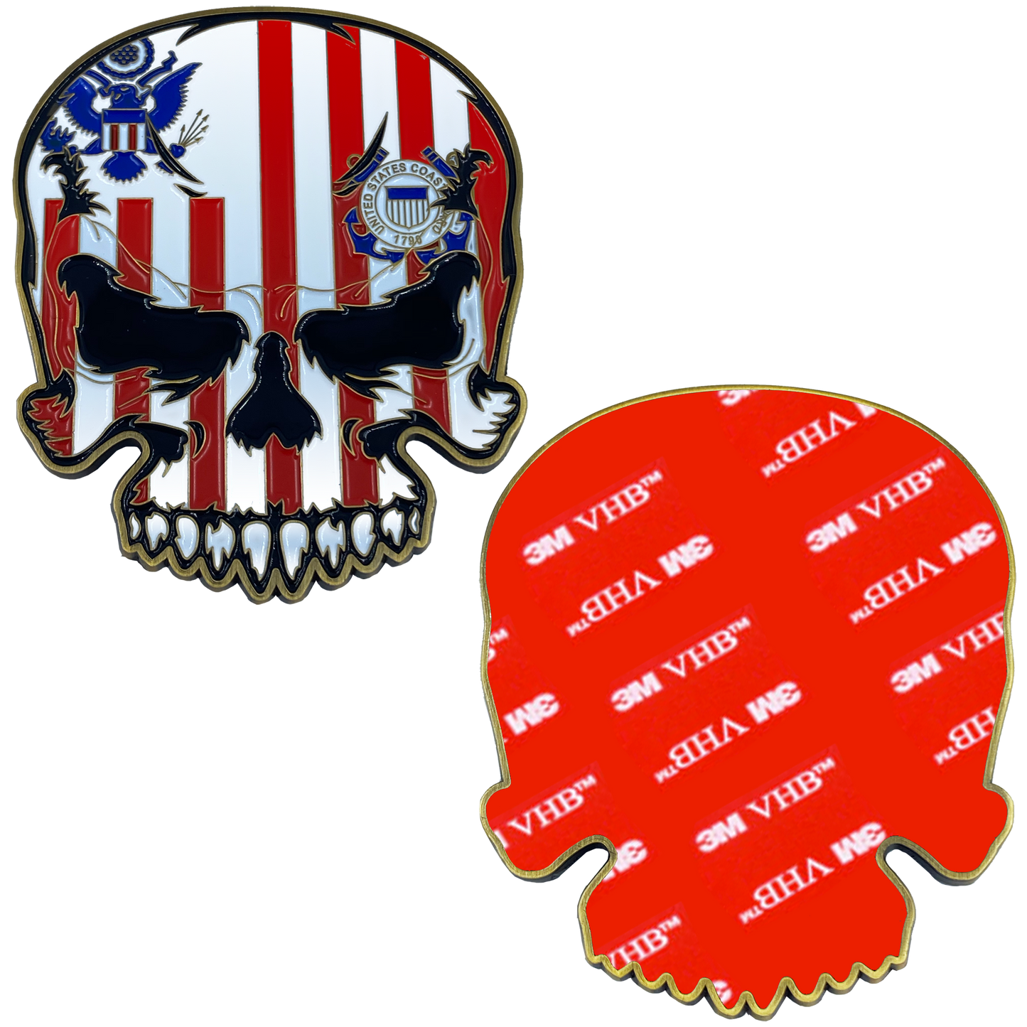 CL-GG  US Coast Guard Flag 3M adhesive Coastie Skull Challenge Coin for vehicle boat car truck safe locker award USCG
